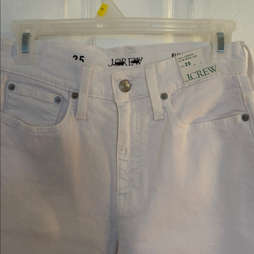 J. CREW FULL LENGTH SLIM WIDE LEGS HIGH RISE RAW HEM WHITE WASH JEANS SIZE 25